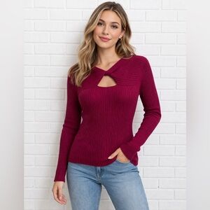 CALVIN KLEIN women’s cut-out ribbed knit pullover sweater fuchsia/size M